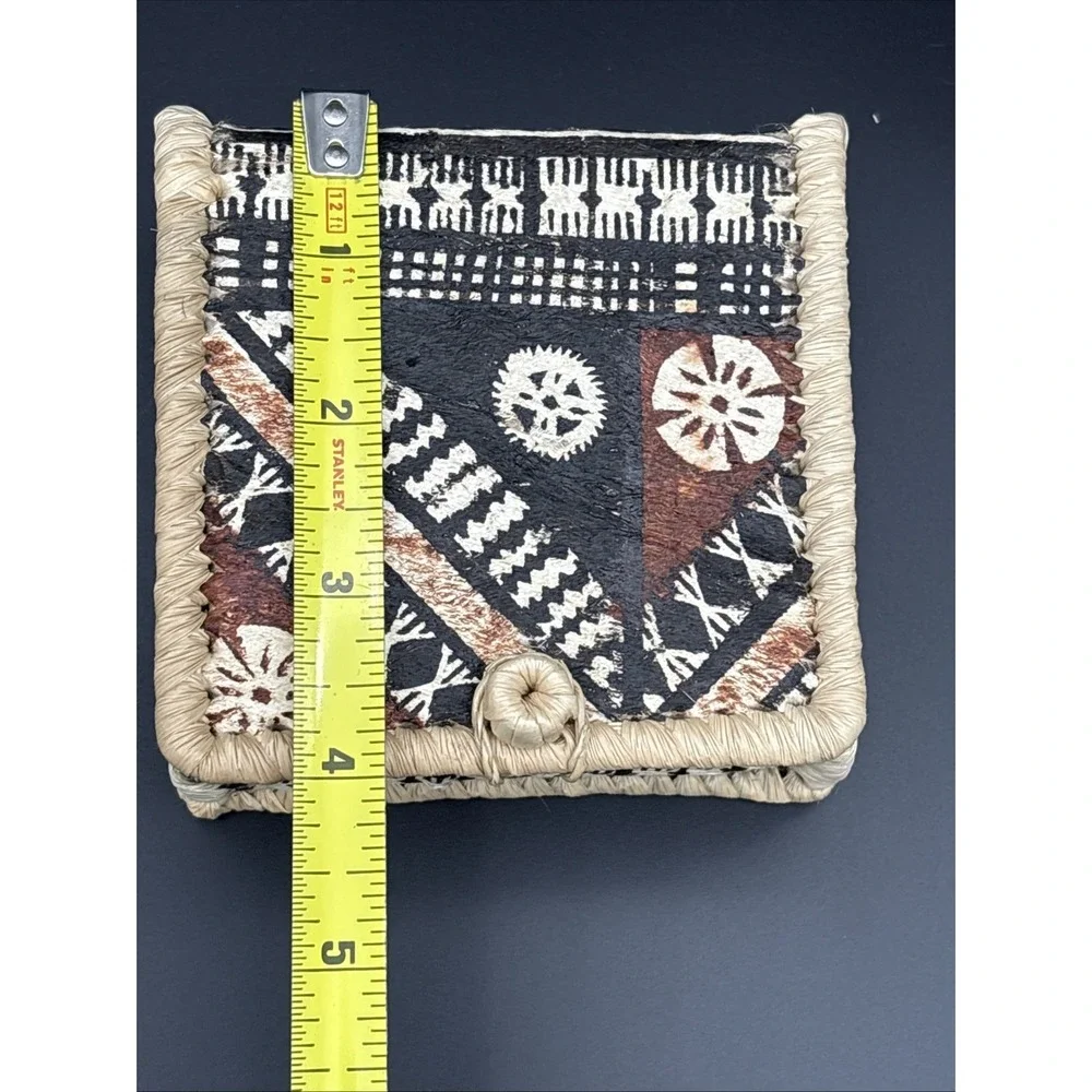 Vintage Pacific Island Tapa Cloth Trinket Box